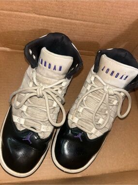 Jordan High-Top Sneakers in Black, White & Purple